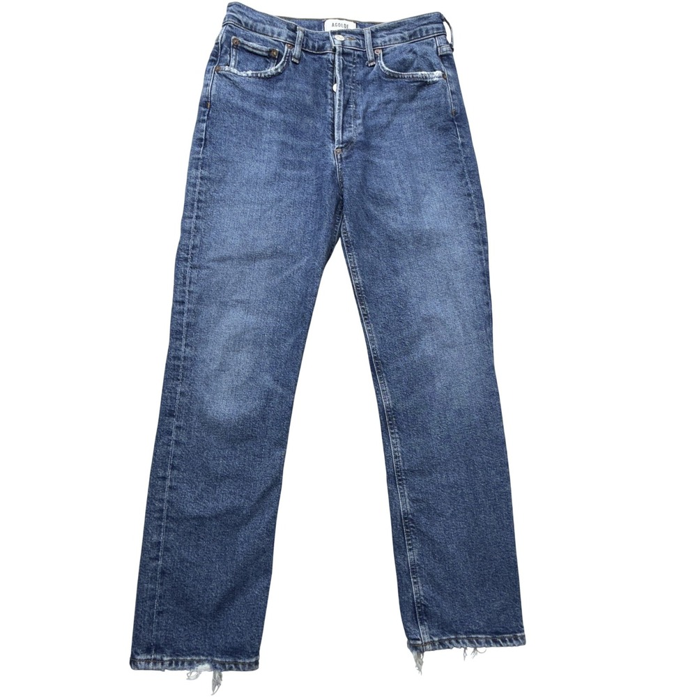 AGOLDE Riley High Rise Straight Jeans Womens 26 Blue Raw Hem A056B-1070